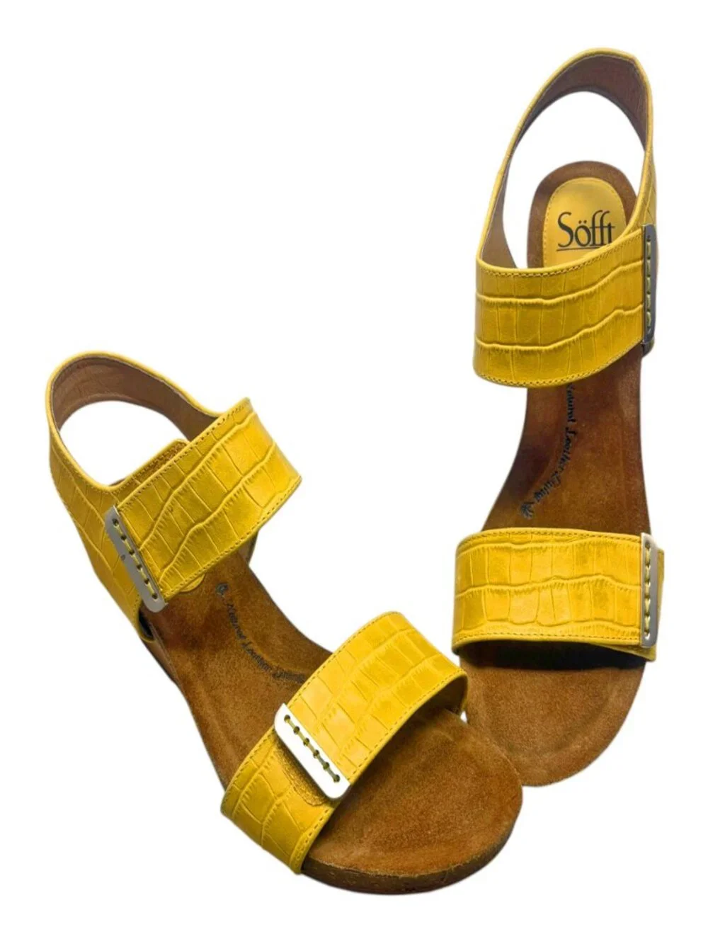 Sofft Verdi Yellow Full Grain Embossed‎ Leather Wedge Sandal